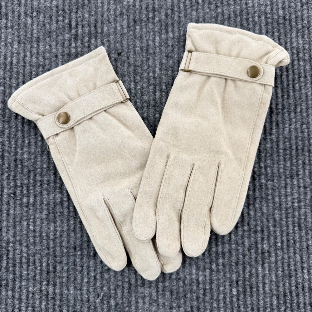 Lizden Womens Large Tan Suede Leather Gloves Acrylic Knit Lined Winter